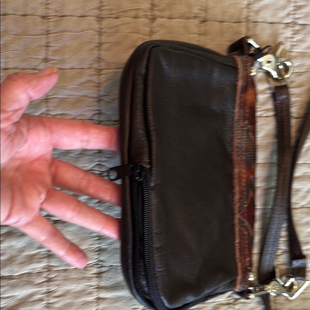 Brown Leather Crossbody Bag with Turquoise Accent - Picture 7 of 7